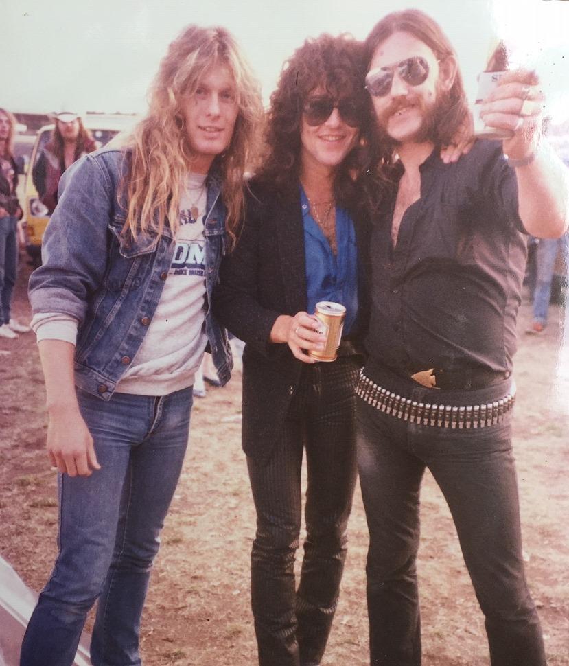 John Sykes posing with Darren Wharton and Lemmy